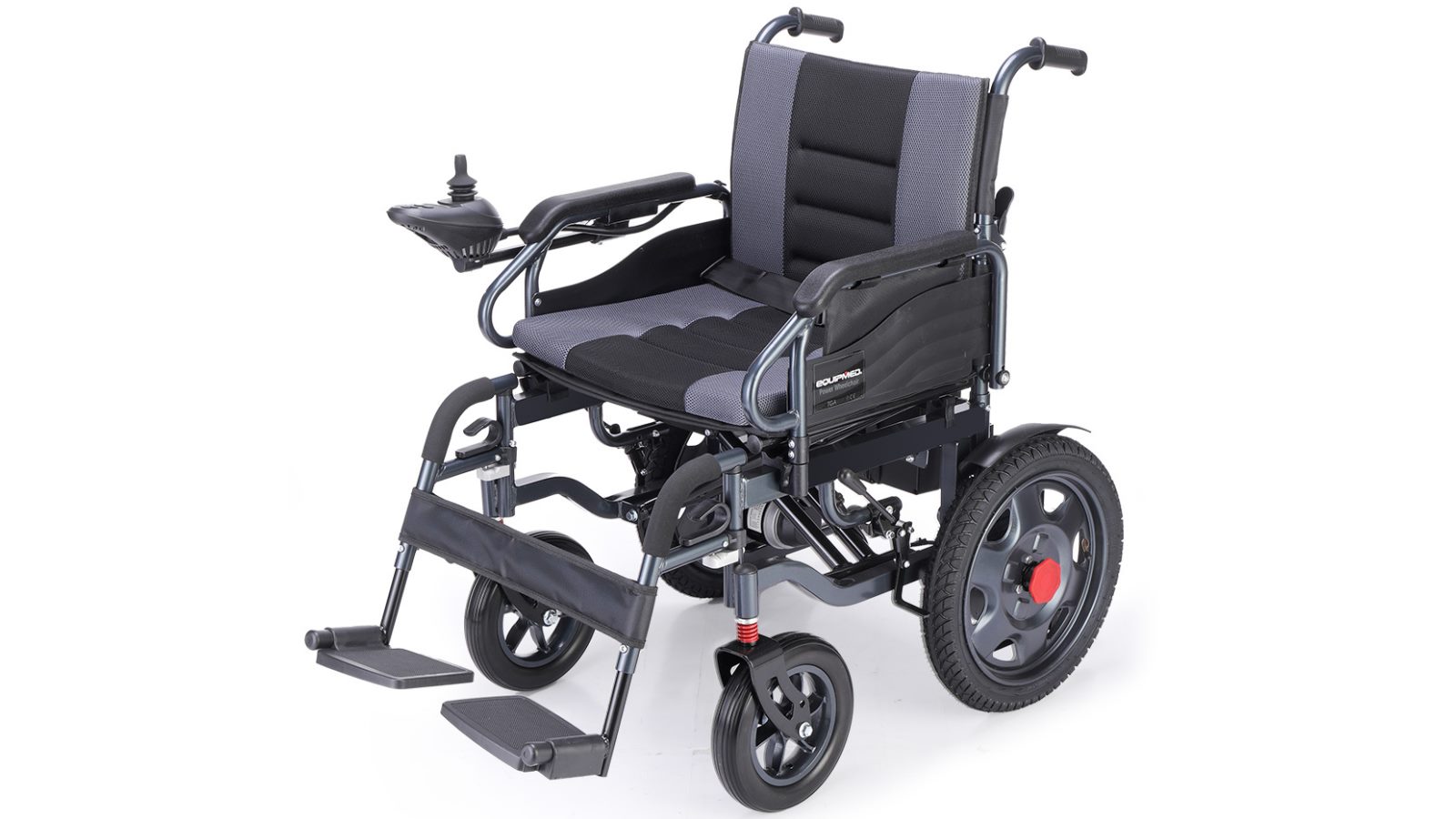 Equipmed Long Range Electric Folding Wheelchair - Black Grey