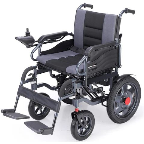 Equipmed Long Range Electric Folding Wheelchair - Black Grey