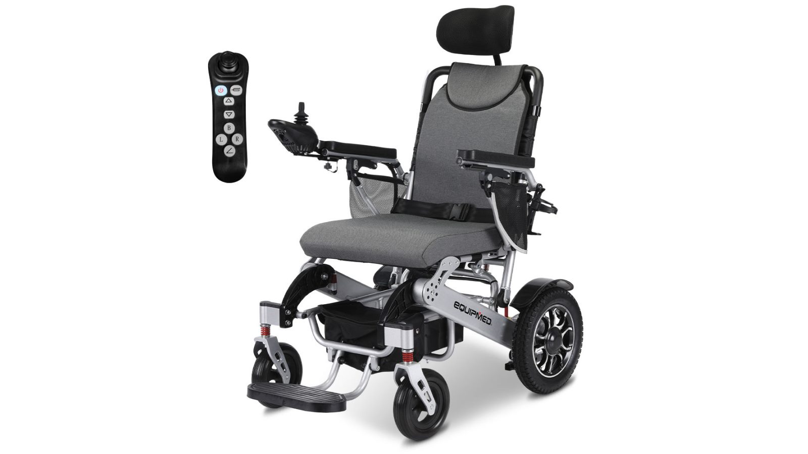 Equipmed Power Electric Wheelchair with Remote Control - Black/Silver