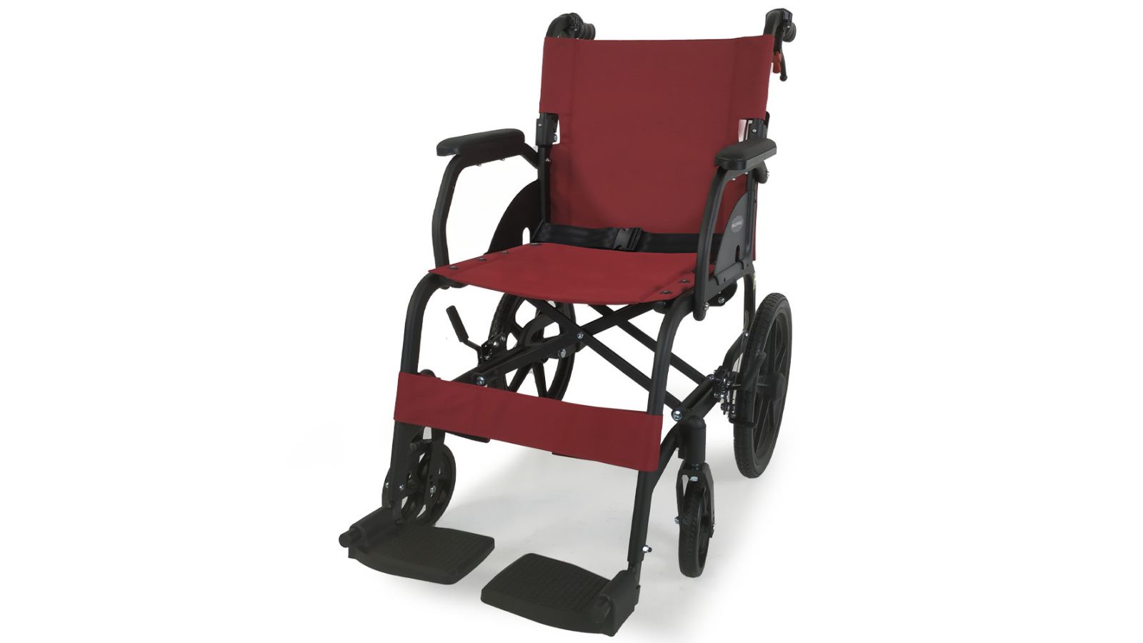 Equipmed Folding Transit Wheelchair - Crimson Red