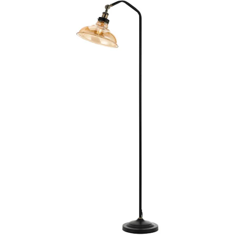 Pretty & Practical Cantoton Floor Lamp Woven Black Amber Shade with Elegant Standing Frame