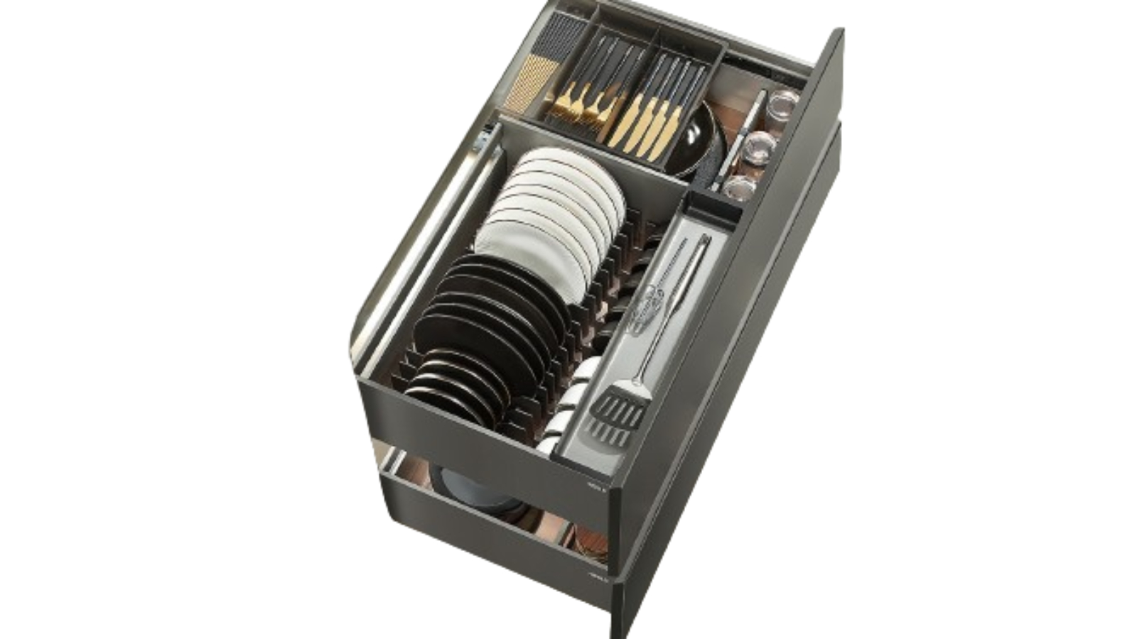 Higold Multipurpose Kitchen Drawer Deep Basket with Plate Dividers and Drain Tray - 90cm
