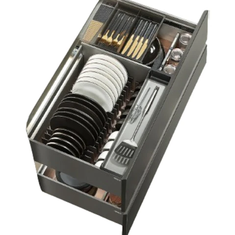 Higold Multipurpose Kitchen Drawer Deep Basket with Plate Dividers and Drain Tray - 90cm