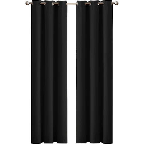 DreamZ Set of 2 132x213cm 3 Layers Eyelet Room Darkening Blockout Curtains - Black
