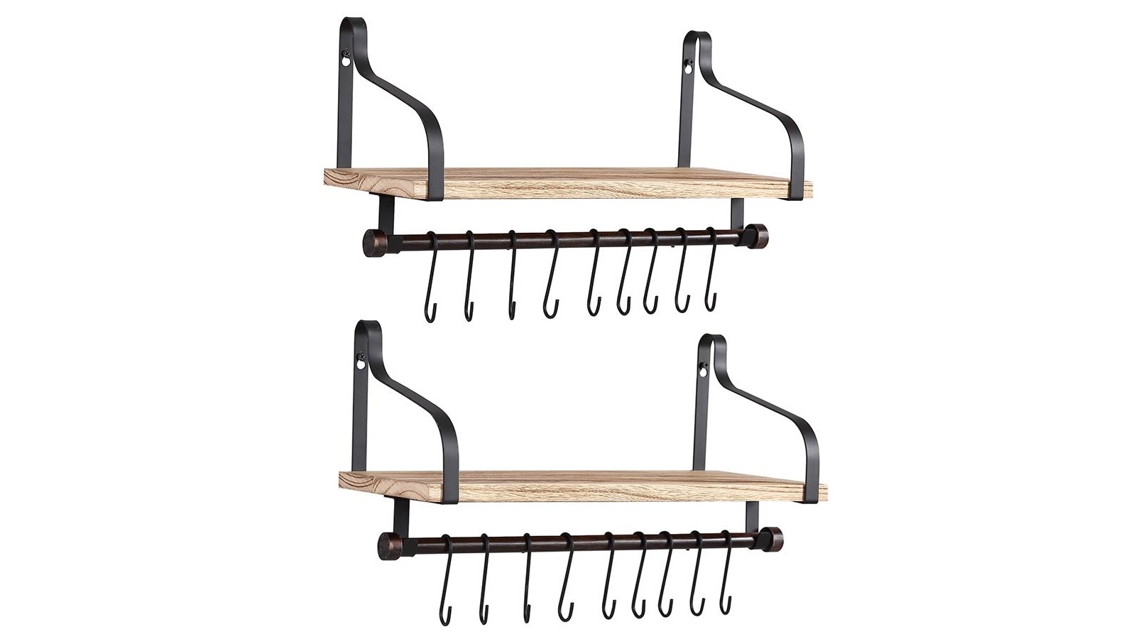 Levede 2-Pieces Wall Mount Floating Brackets Shelf Display Rack Storage with Hooks