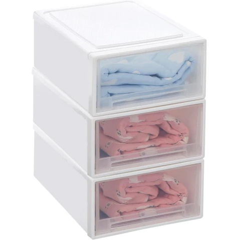 3x Plastic Stackable Storage Drawers - Medium
