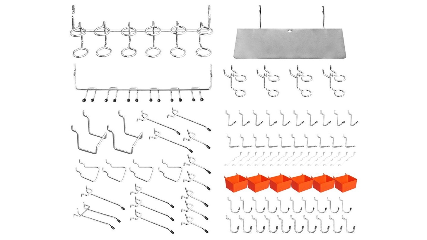 Traderight 138 Pieces Pegboard Hooks Storage Bins Hanger Locks Parts Steel Tray Organizer Bin