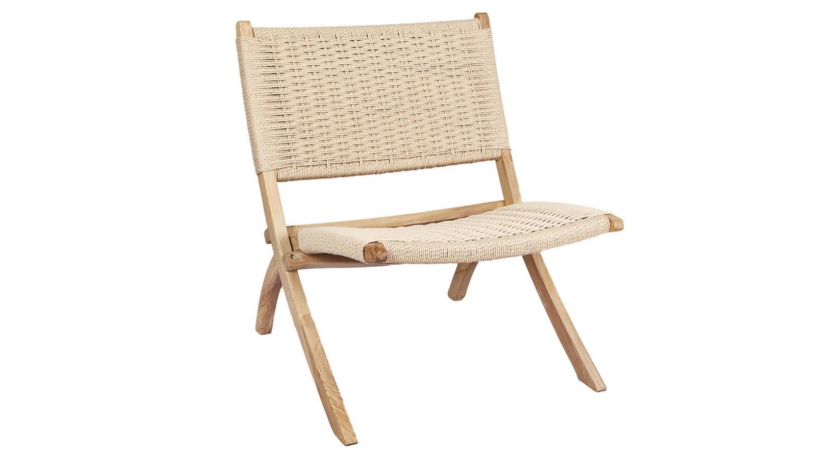 Levede Foldable Single Deck Chair Solid Ash Wood Kraft Rope Paper Woven Seat