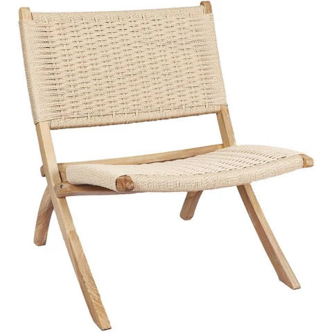 Levede Foldable Single Deck Chair Solid Ash Wood Kraft Rope Paper Woven Seat