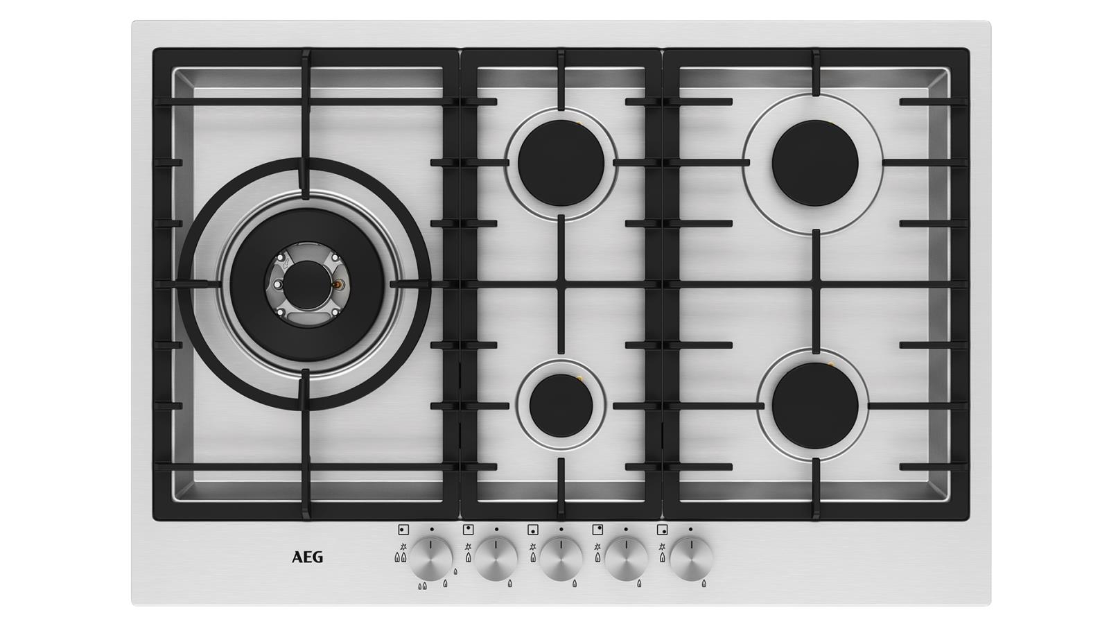 AEG 750mm 5 Burner Stainless Steel Gas Cooktop with Recessed Burners