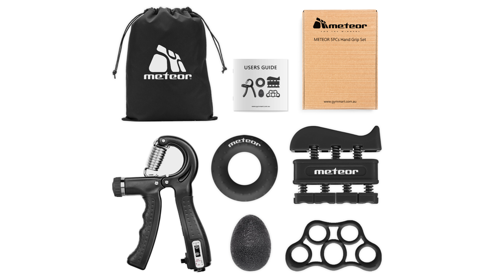 Meteor For The Winners 5-in-1 Hand Grip Strengthener Set with Carry Bag