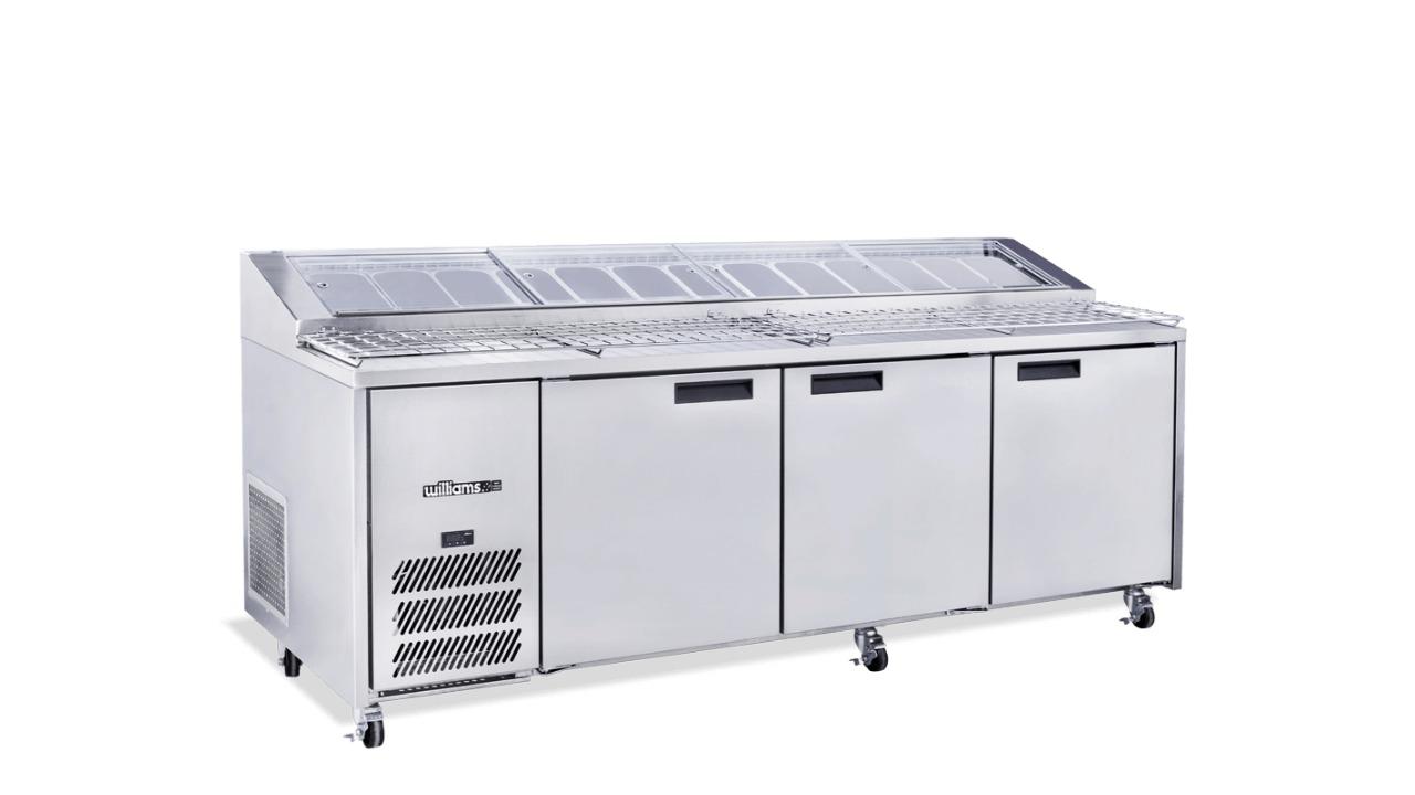Williams 3-Door Stainless Steel Jade Pizza Prepration Counter Refrigerator with Blown Air Well