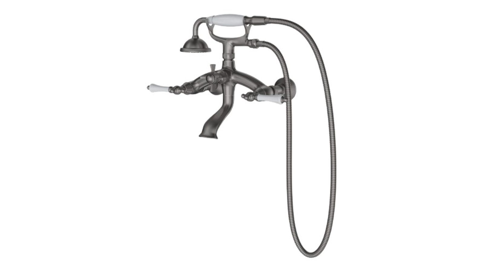 Parisi Hermitage Wall Bath Set with Hand Shower White Ceramic Lever - Pewter
