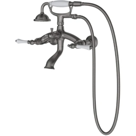 Parisi Hermitage Wall Bath Set with Hand Shower White Ceramic Lever - Pewter