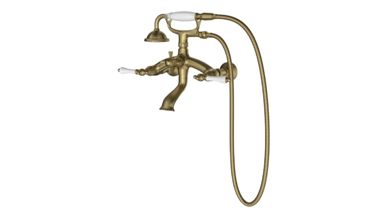 Parisi Hermitage Wall Bath Set with Hand Shower White Ceramic Lever - Antique Brass