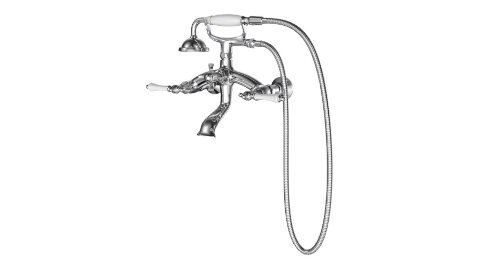Parisi Hermitage Wall Bath Set with Hand Shower White Ceramic Lever - Chrome 