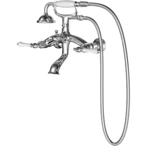 Parisi Hermitage Wall Bath Set with Hand Shower White Ceramic Lever - Chrome