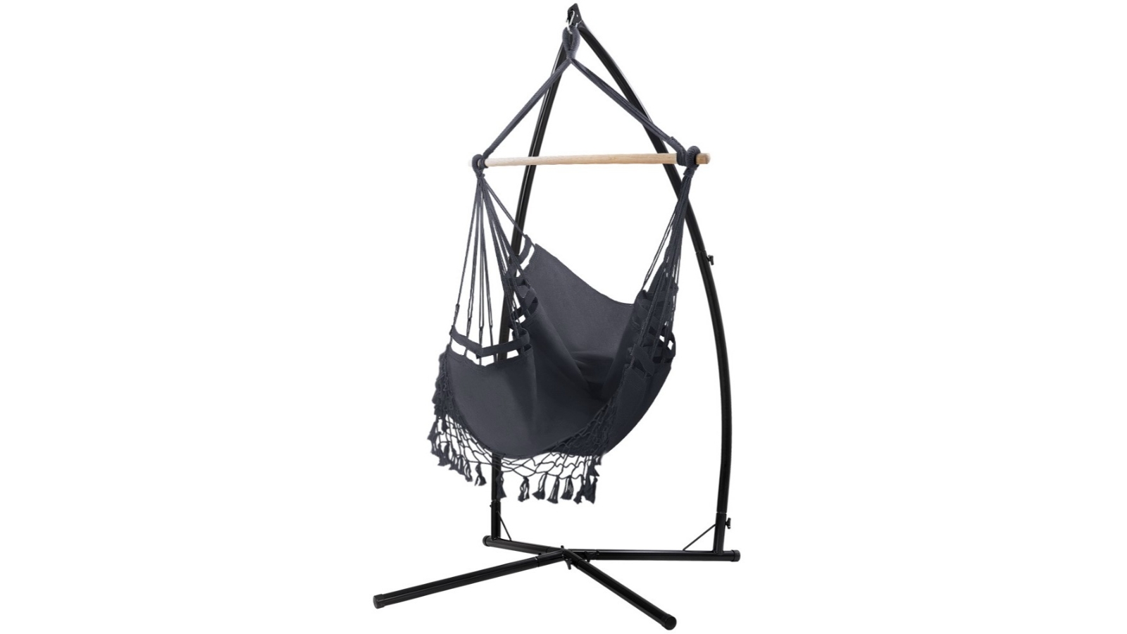 Gardeon Hammock Chair with Stand Tassel Hanging Rope - Grey