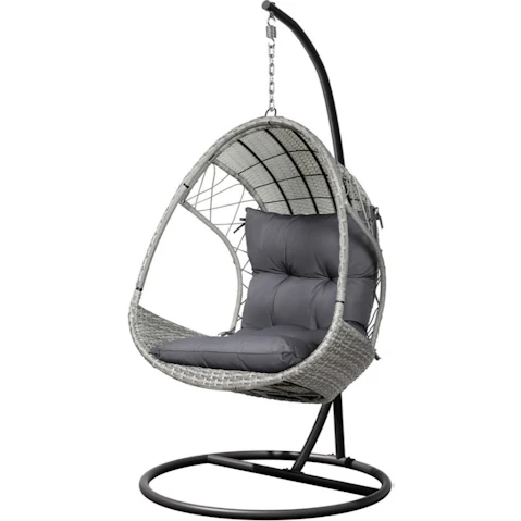 Gardeon Outdoor Egg Swing Chair with Stand Cushion - Light Grey