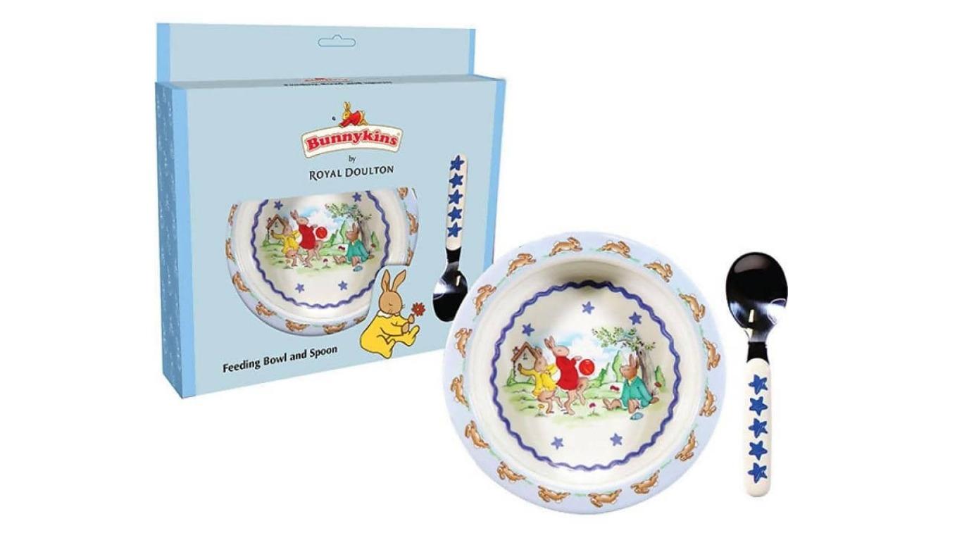 Bunnykins U Games Feeding Bowl and Spoon Shining Star Design - Blue