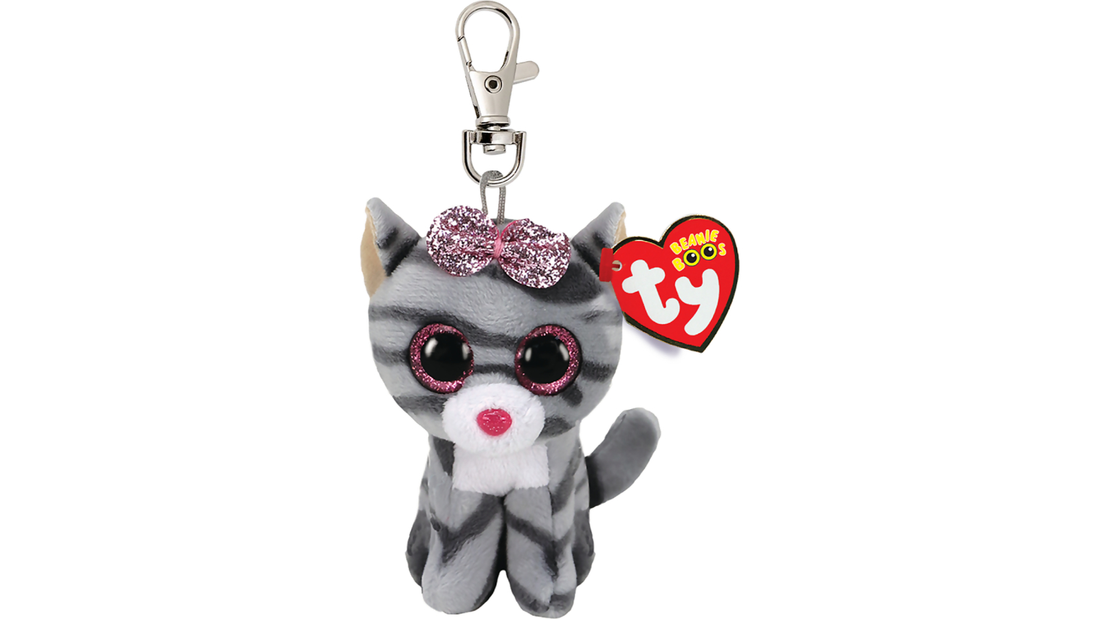 TY Kiki Grey Striped Cat Beanie Boos Clip