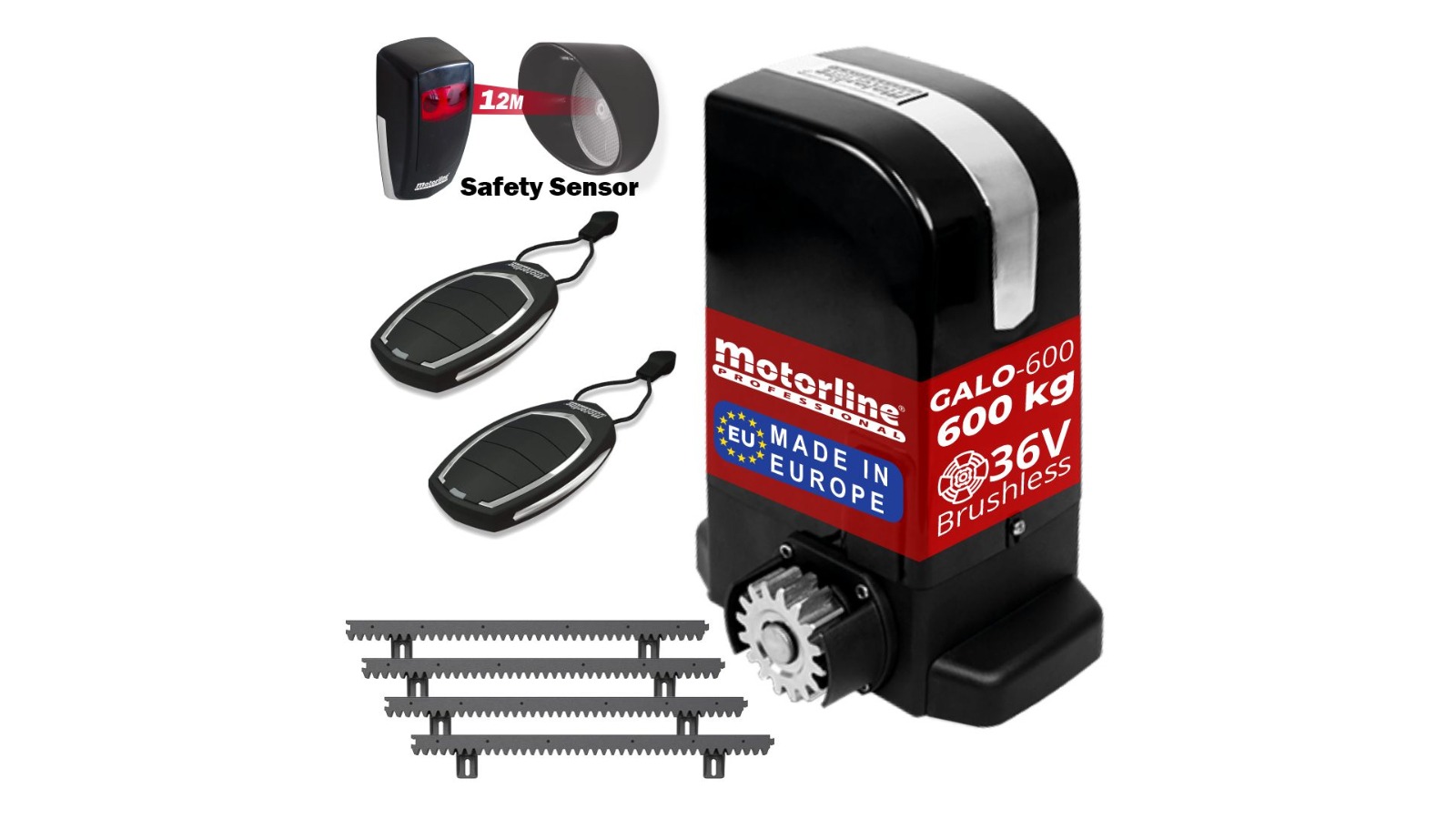 Motorline Sliding Gate Opener Safety Kit with Heavy-Duty 36V Brushless