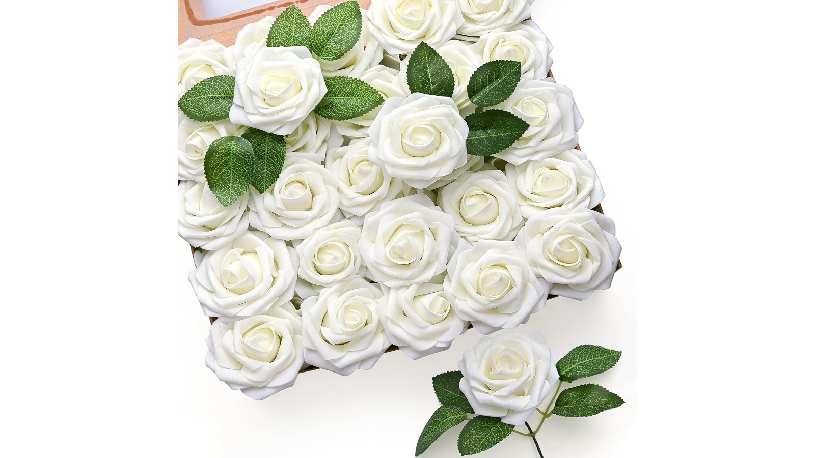 TM 50 Piece Silk Rose Artificial Flower Combo Box Set - White