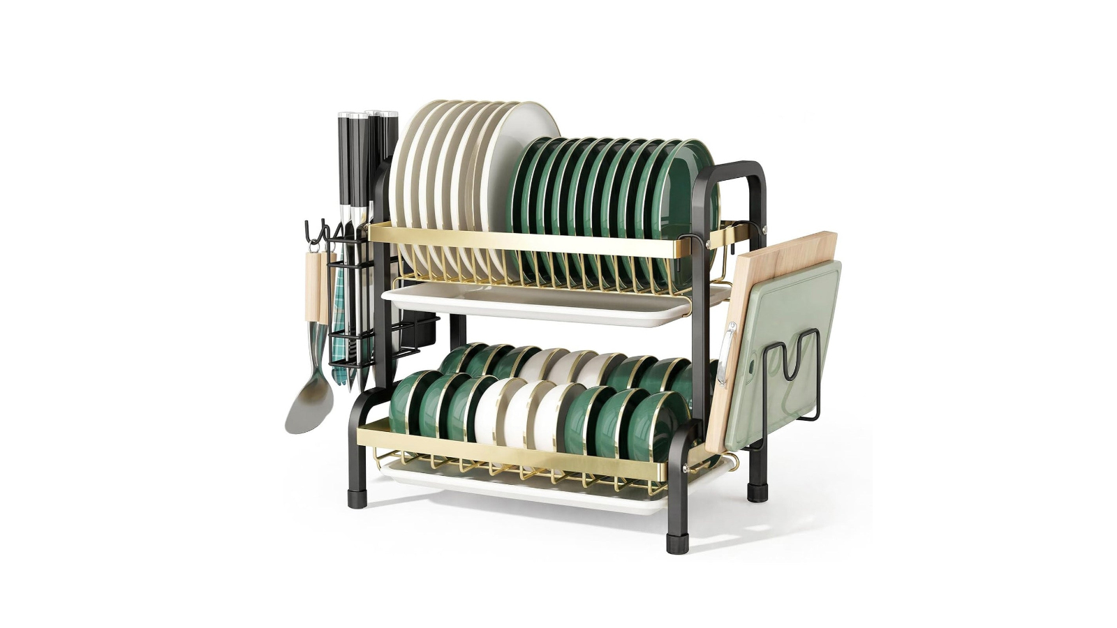 Adivo 2 Tier 55cm Kitchen Counter Dish Rack - Black and Gold