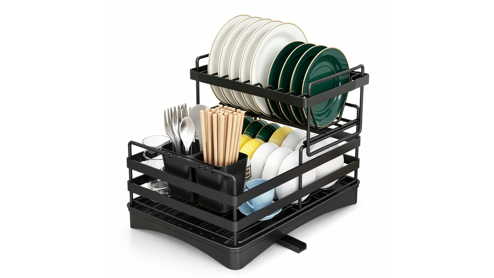 Adivo 2 Tier 42cm Kitchen Counter Dish Rack - Black 