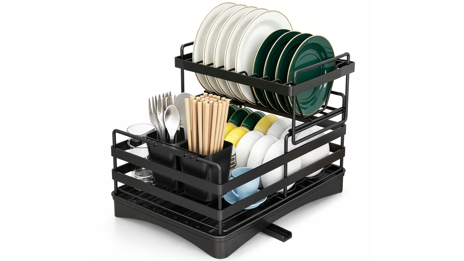 Adivo 2 Tier 49cm Kitchen Counter Dish Rack - Black