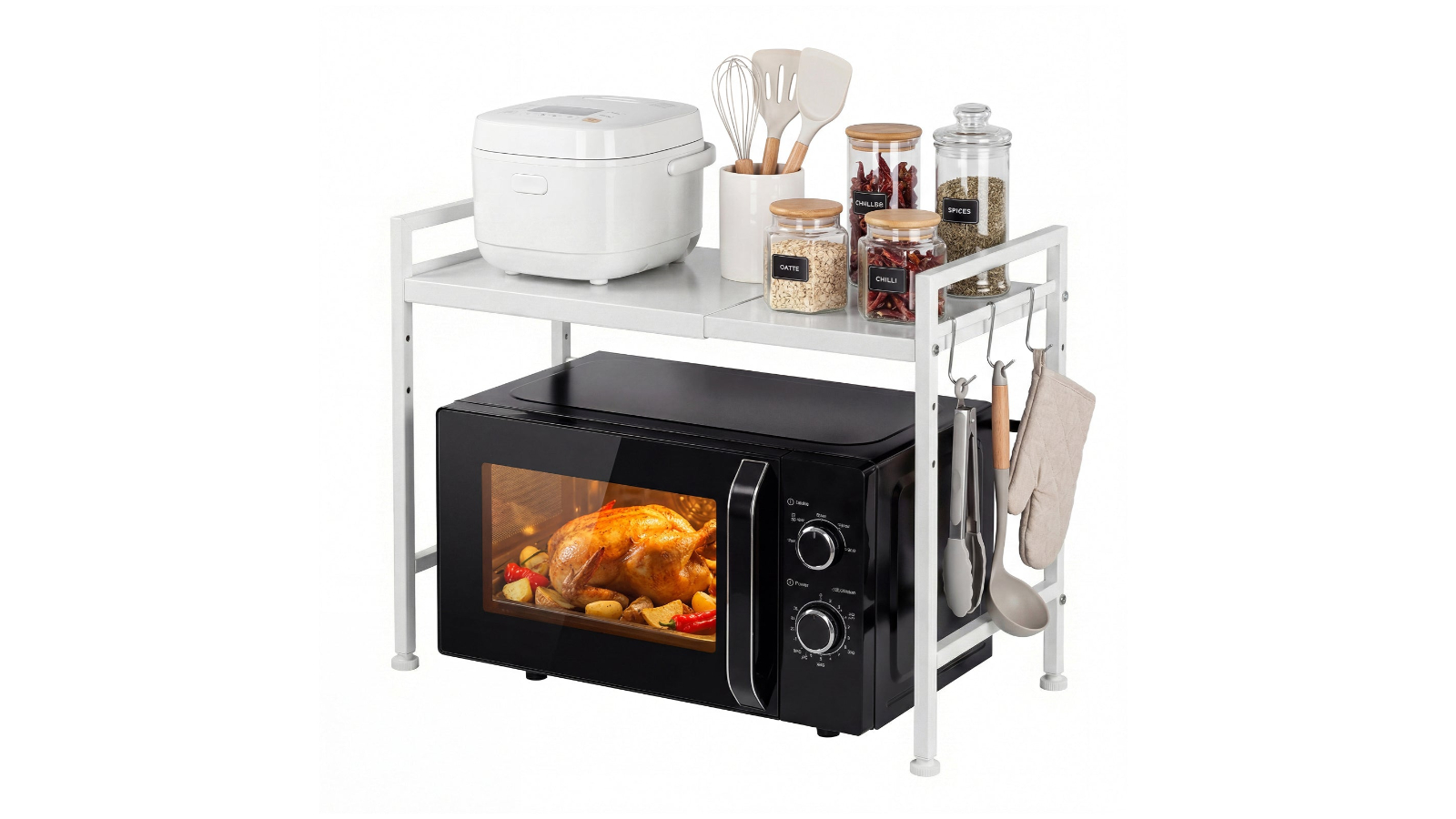 Adivo Adjustable Metal Storage Microwave Rack - White