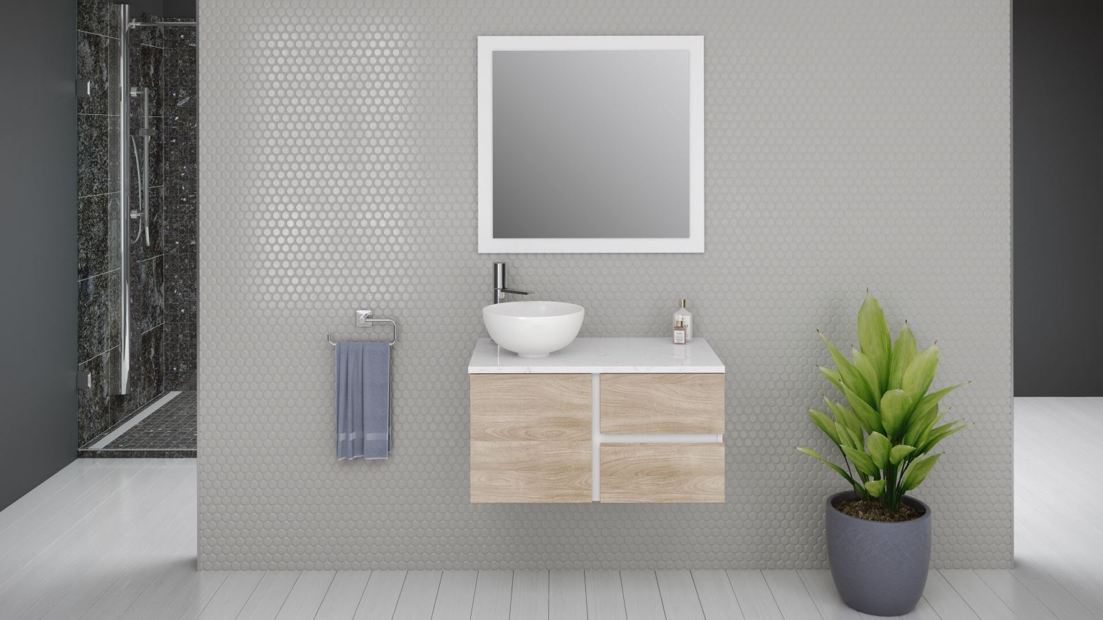 Timberline Memphis 750mm WallHung Vanity with Stone Top and Left Mount