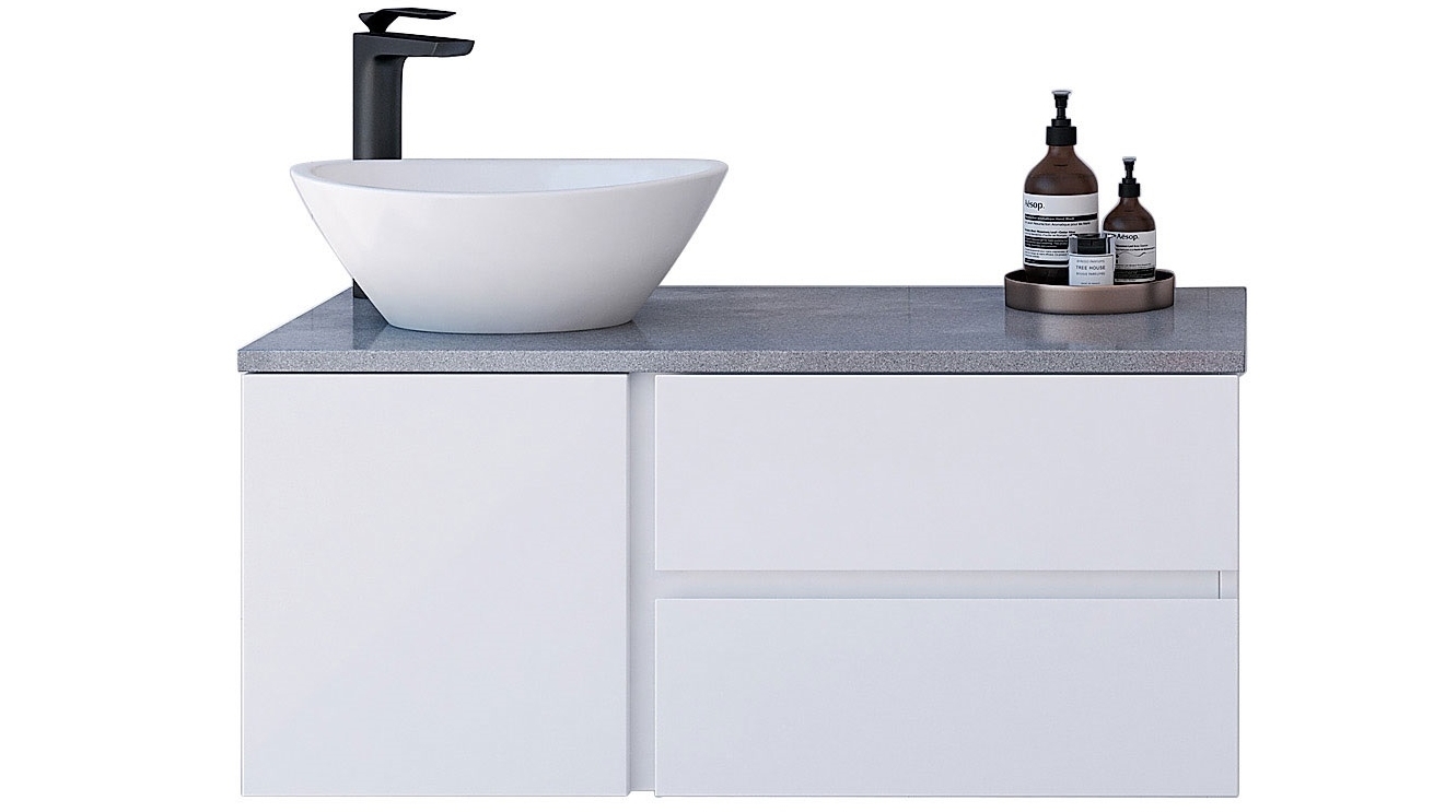 Timberline Memphis 900mm WallHung Vanity with Silksurface Top and Left