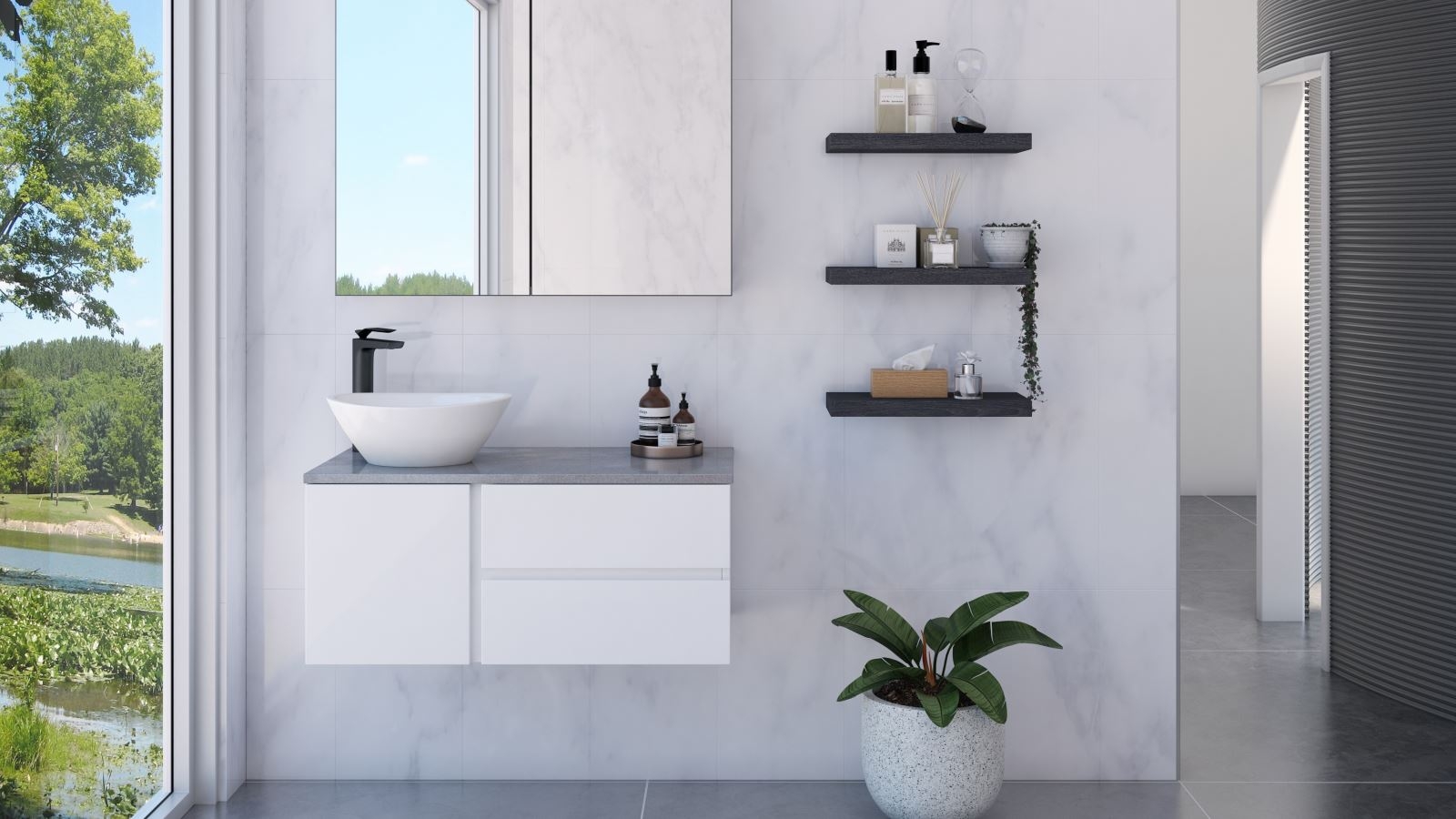 Timberline Memphis 900mm WallHung Vanity with Stone Top and Left Mount