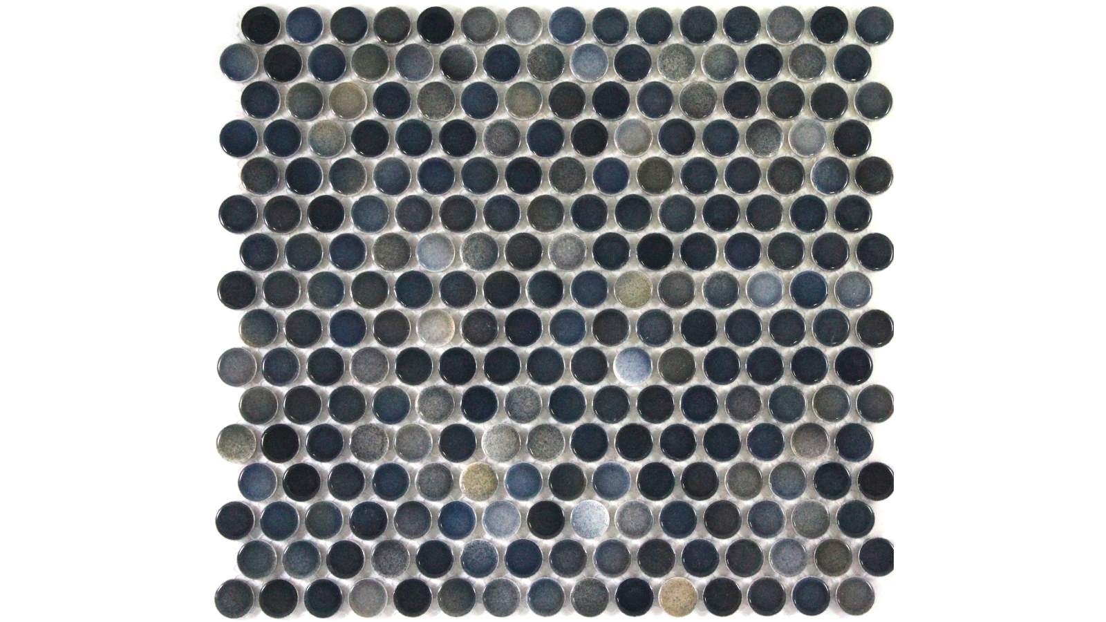 Glazed 19mm Penny Round Mixed Gloss Tile - Dark Grey