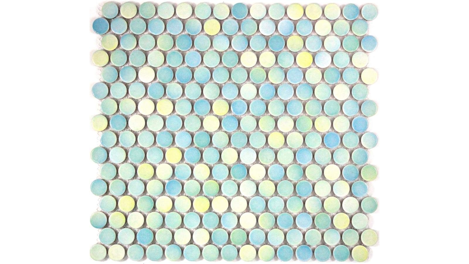 Glazed 19mm Penny Round Mixed Gloss Tile - Light Blue, Aqua and Yellow