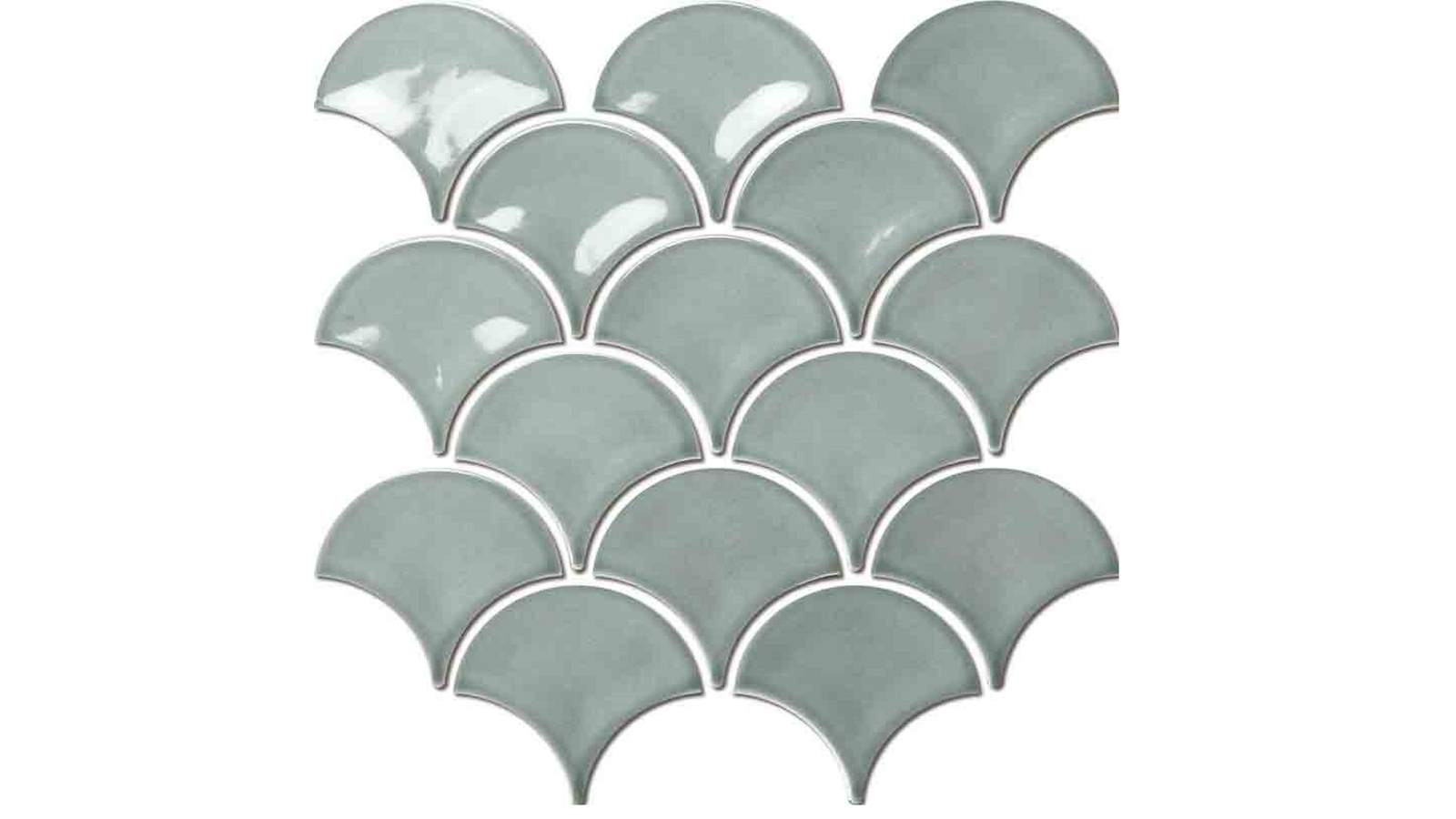 Fishscale 73mm Concave Gloss Tile - Water Green