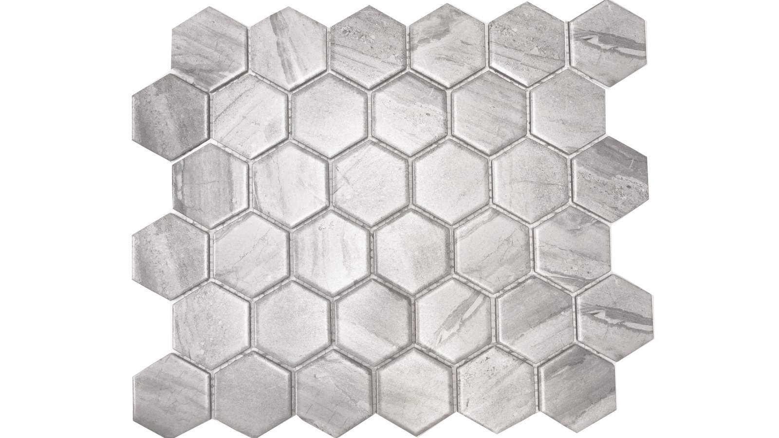 Hexagon Wooden 51x59mm Mosaic Matte Tile - Grey