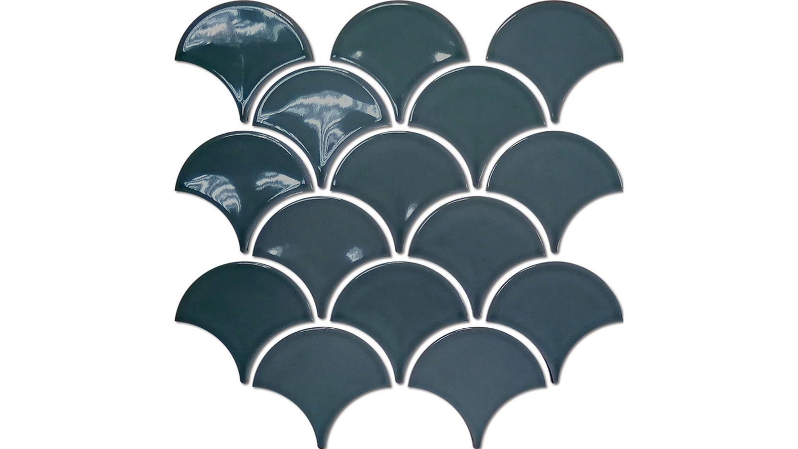 Fishscale 73mm Concave Gloss Tile - Denim Blue