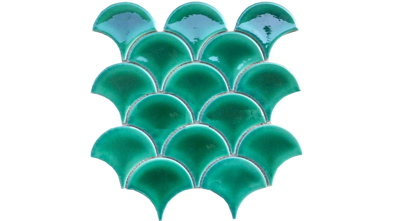 Fishscale 73mm Concave Gloss Tile - Reef Green
