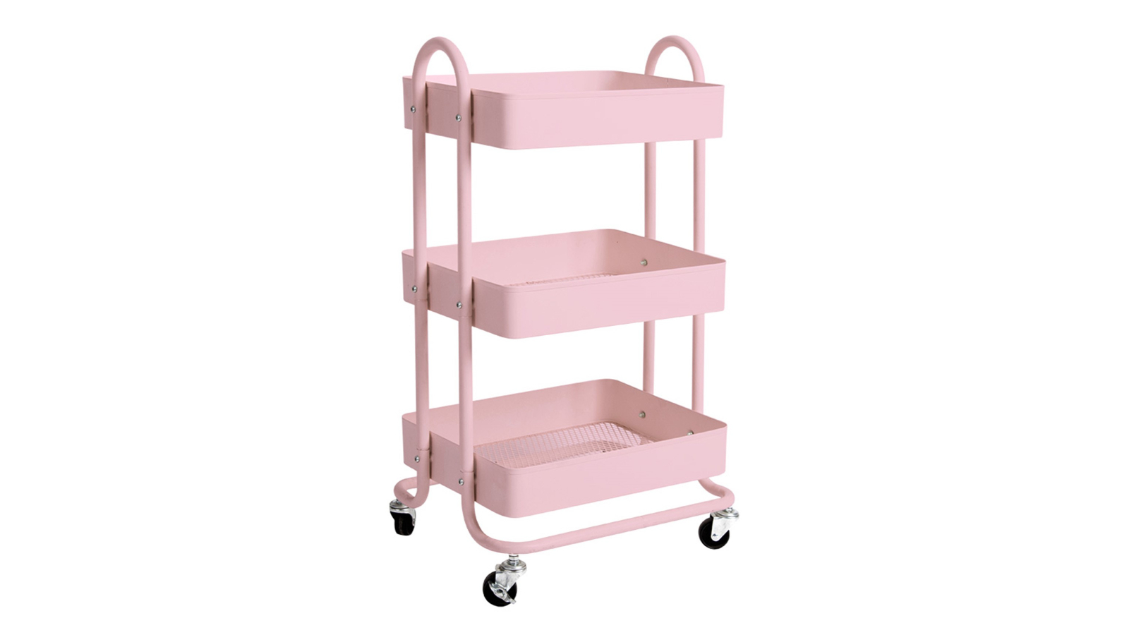 Levede 3-Tier Steel Kitchen Storage Trolley - Pink