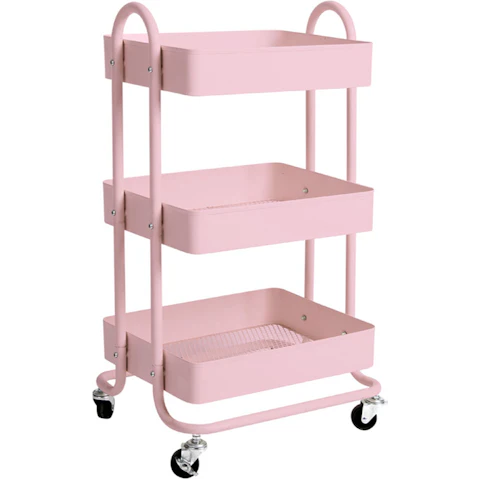 Levede 3-Tier Steel Kitchen Storage Trolley - Pink