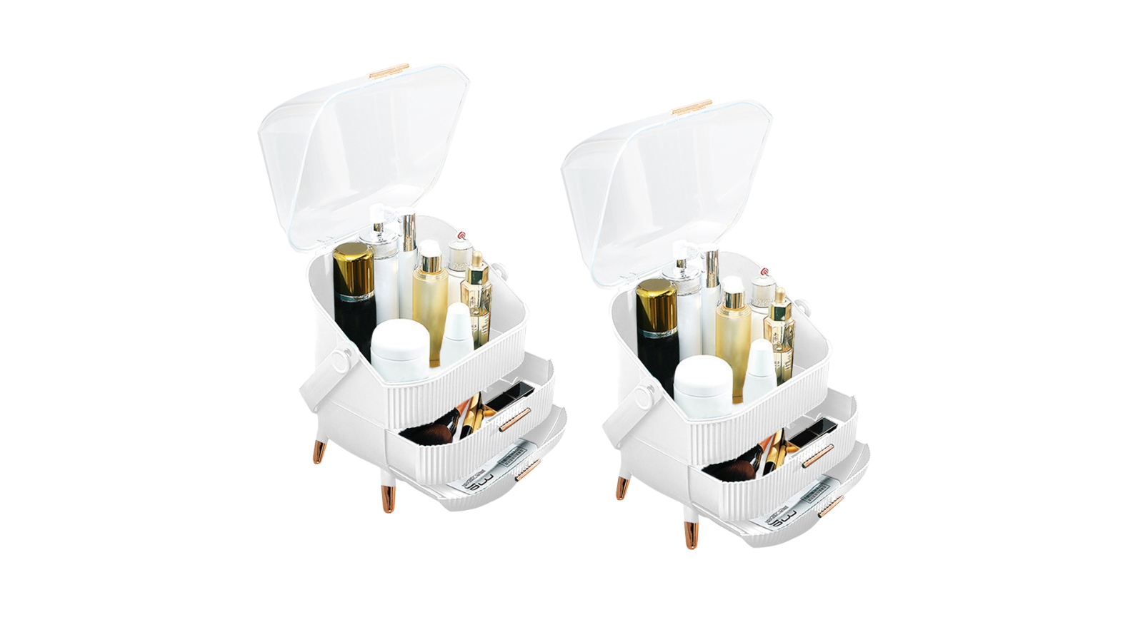 Soga 2x 29cm Countertop Makeup Storage Box with Handle - White