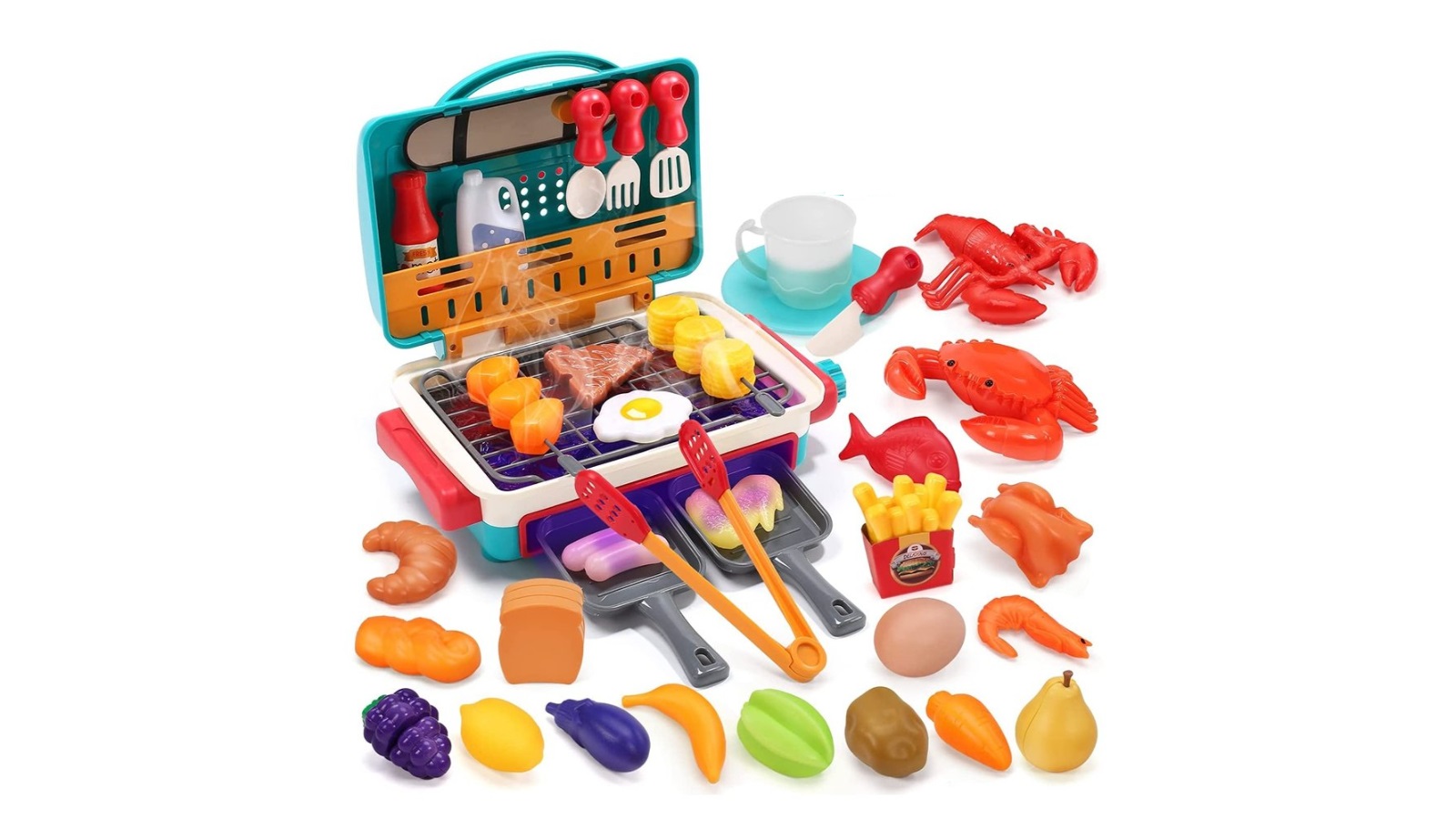 Holyfun 42 Piece Kids BBQ Grill Toy Barbecue Kitchen Cooking Playset Pretend Toy