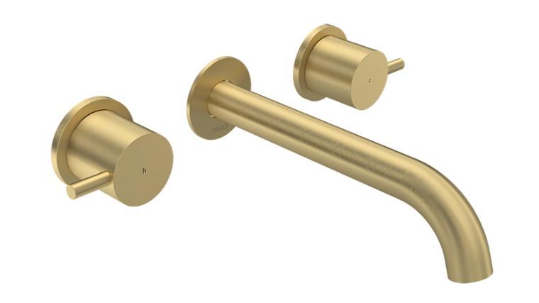 Parisi Play II Wall Basin and Bath Set with 190mm Spout - Brushed Brass