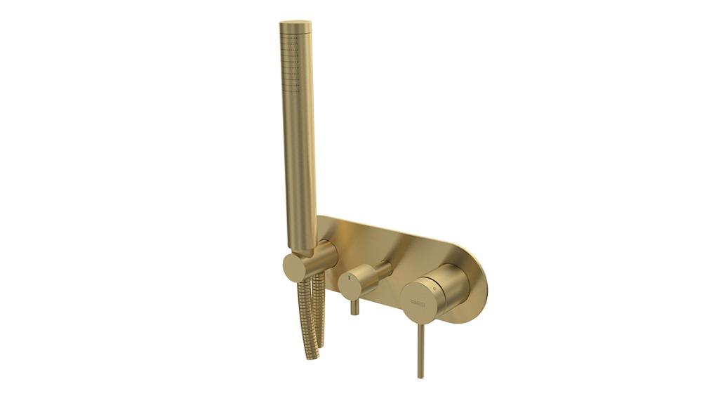 Parisi Play II Wall Mixer with 2 Way Diverter and Hand Shower - Brushed Brass