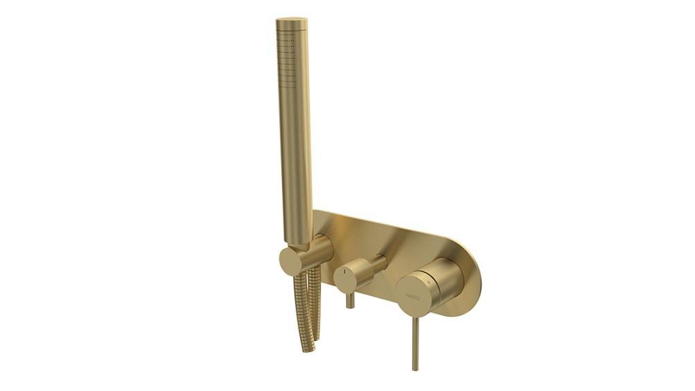 Parisi Play II Wall Mixer with 3 Way Diverter and Hand Shower - Brushed Brass