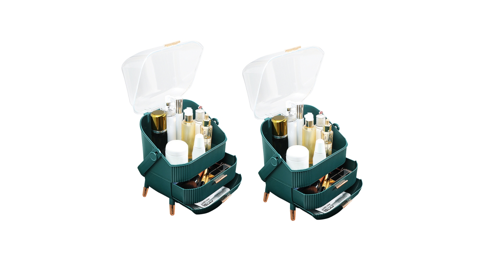 Soga 2x 29cm Countertop Makeup Cosmetic Storage Organiser Box with Handle - Green