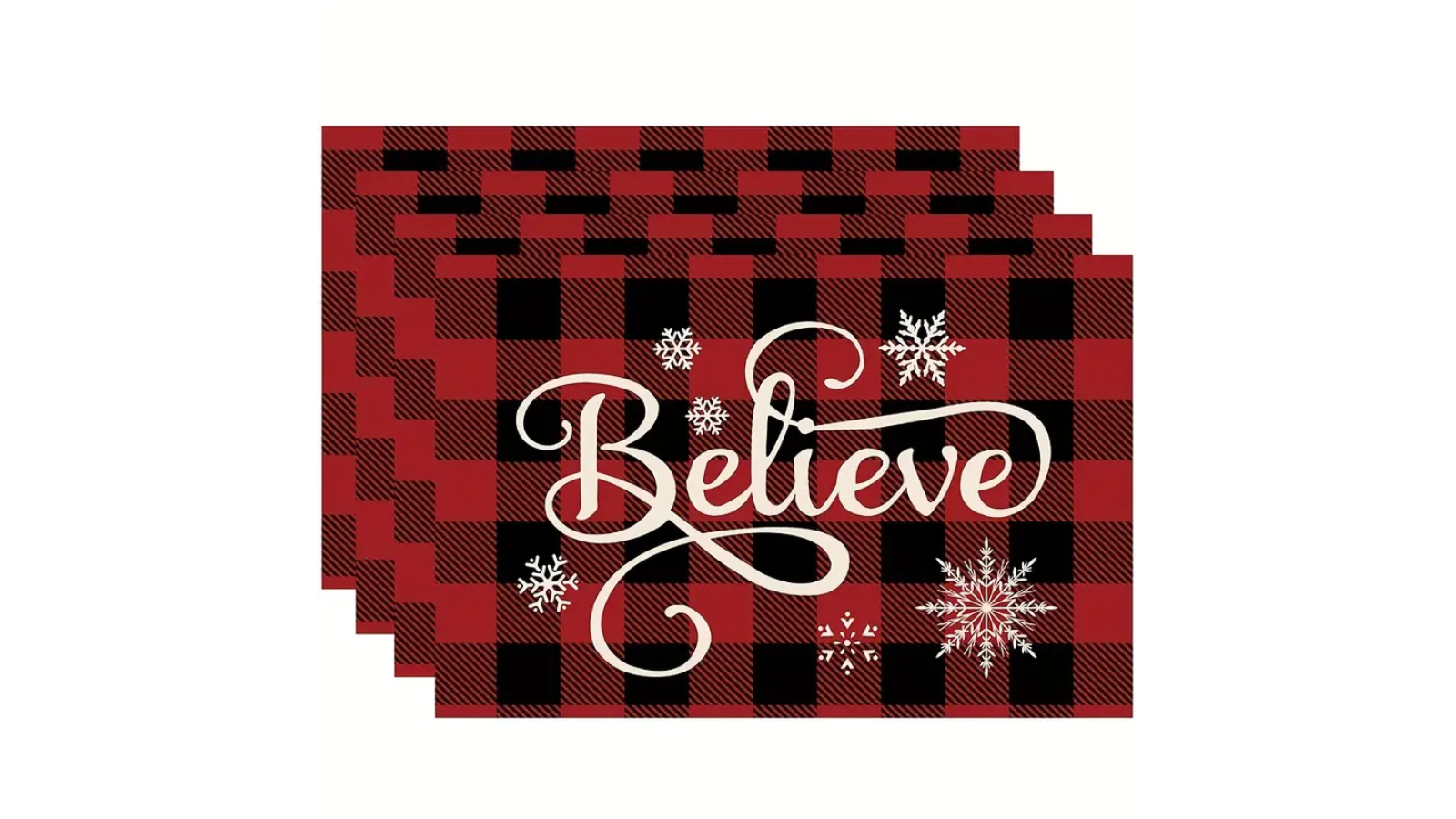 NNETM Set of 4 Plaid Christmas Polyester Placemat - Red/Black