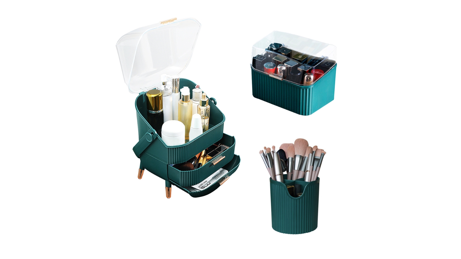 SOGA Cosmetic Jewelry Storage Organiser Set with Handle - Green